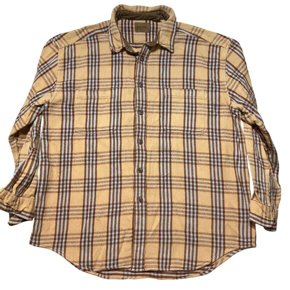 St. John's Bay Other - St. John's Bay Men Button Down Flannel Shirt size XL Yellow & Brown Plaid Cozy